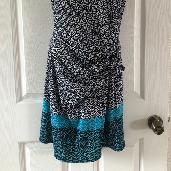 Ivory, Navy, Teal Studio M Tie/ Wrap Dress! - Picture 5 of 7